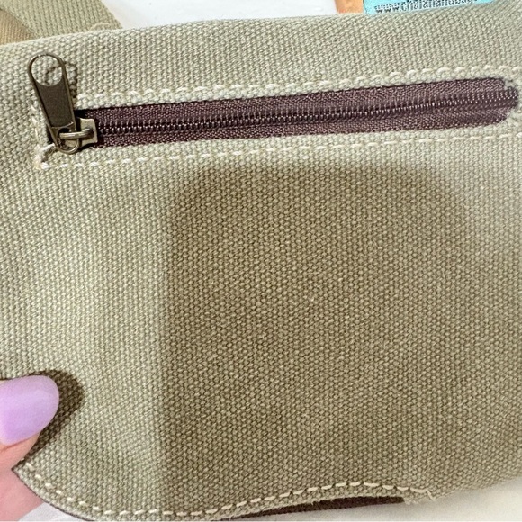 Chala Patch Crossbody Handbag in olive green canvas with a monkey charm - Picture 9 of 11